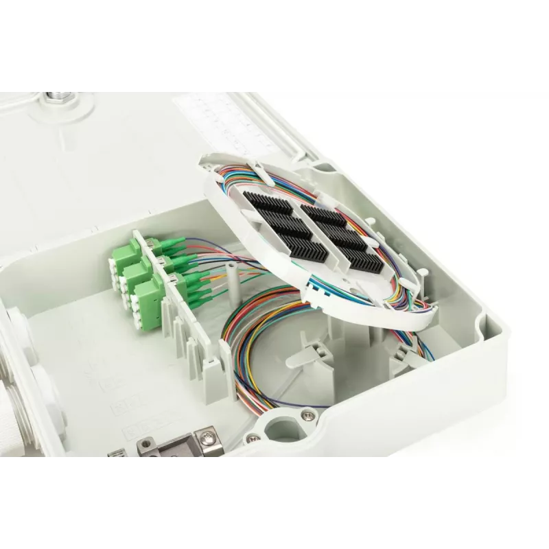 DIGITUS FTTH paskirstymo dėžutė – vienmodė LC-APC su iš ankoto sumontuotais jungikliais ir pigtailais