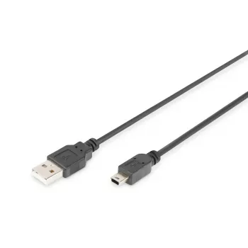 DIGITUS USB 2.0 laidas, A tipas - mini B (5 kontaktų) M/M, 1 m, juodas