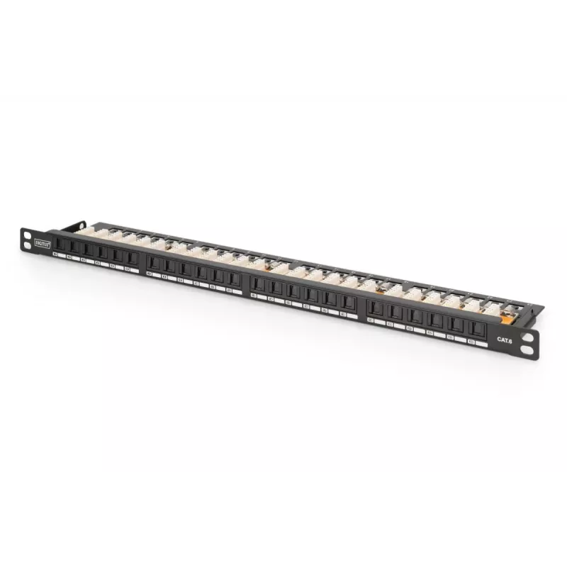 DIGITUS Patch panel CAT6 Neekranuotas 24 prievadų Su dulkėtųjų dangteliais - Juodas