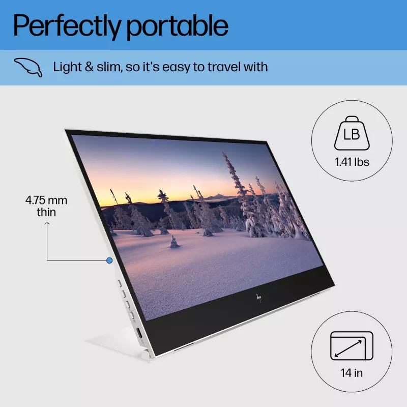 Nešiojamas monitorius HP E-Series E14 G4, 35,6 cm (14 colių), 1920 x 1080 pikselių, Full HD, LCD, 5 ms, sidabrinis