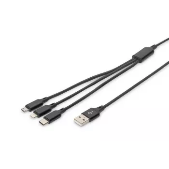 DIGITUS 3-in-1 įkrovimo laidas USB A – Lightning + micro B + Type-C 1m