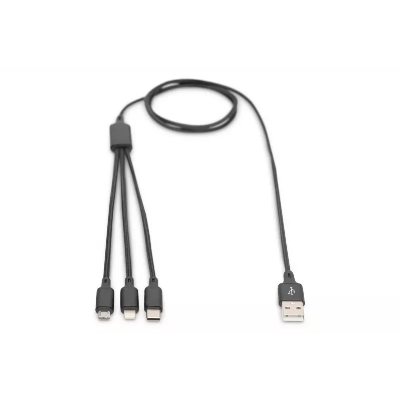 DIGITUS 3-in-1 įkrovimo laidas USB A – Lightning + micro B + Type-C 1m