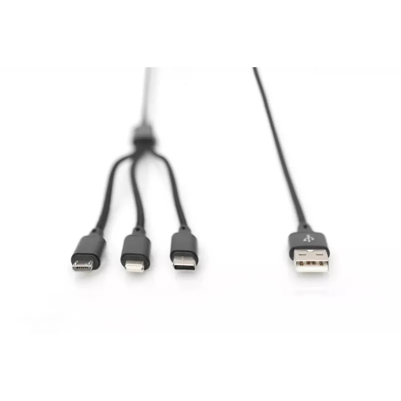 DIGITUS 3-in-1 įkrovimo laidas USB A – Lightning + micro B + Type-C 1m