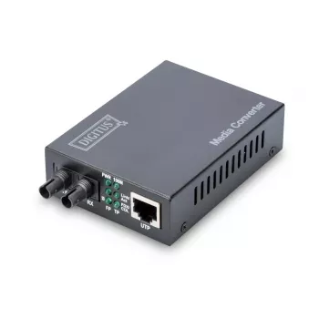 DIGITUS Media keitiklis, daugiamodis 10/100Base-TX į 100Base-FX, su maitinimo šaltiniu, ST jungtis, iki 2 km
