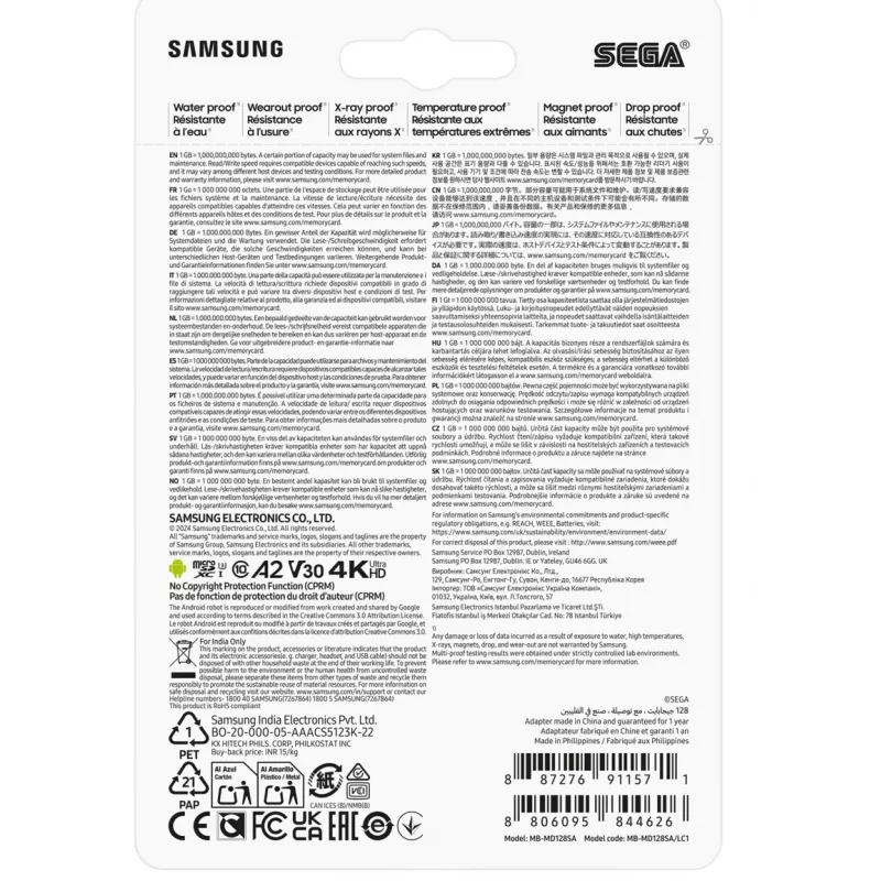 MicroSDXC atminties kortelė Samsung MB-MD128S, 128 GB, UHS-I, Class 10, U3, skaitymas iki 180 MB/s, rašymas 130 MB/s