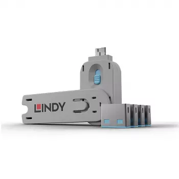 Lindy USB prievadų blokatorius - 4 vienetų pakuotė, mėlynas