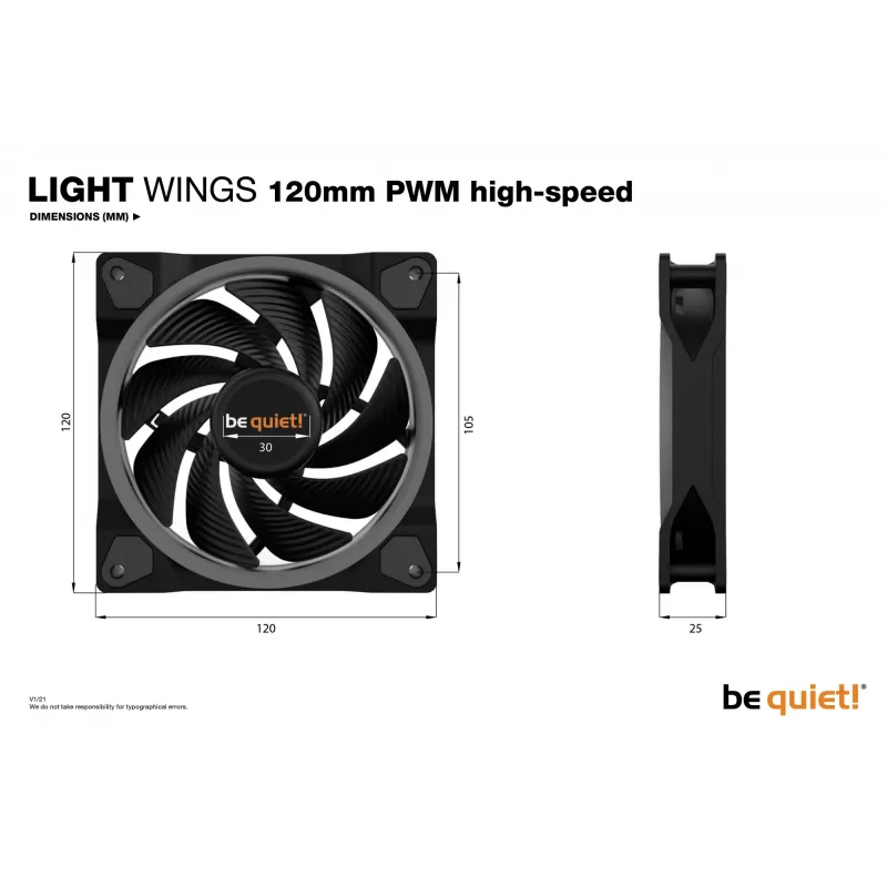 be quiet! Light Wings 120mm ARGB PWM High Speed ventiliatorius juodas 3 vnt. pakuotė