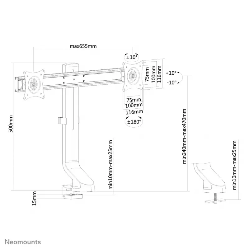 Dvigubas monitoriaus laikiklis Neomounts FPMA-D860DBLACK 10-27 colių