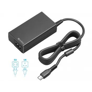 Sandberg USB-C AC Charger PD65W EU+UK įkroviklis, universalus, vidaus, 230 V, 65 W, AC-DC, juodas