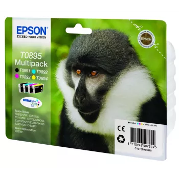 Epson Monkey Multipack 4 spalvų T0895 DURABrite Ultra rašalas, juoda, žydra, purpurinė, geltona, 5,8 ml, 3,5 ml, 1 vnt., kelių spalvų rinkinys