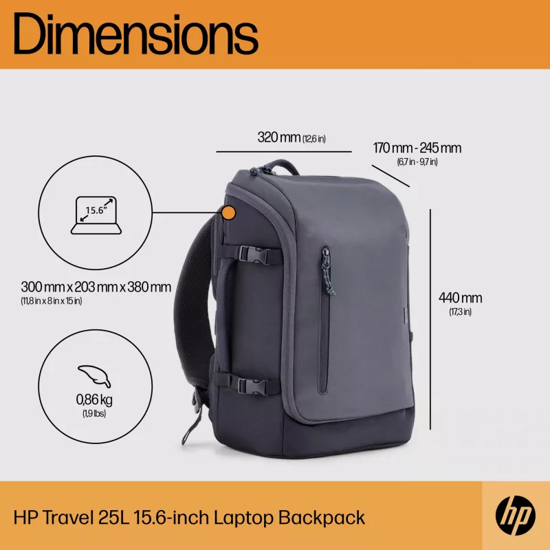 HP Travel 25 litrų 15.6 col. Iron Grey kuprinė nešiojamam kompiuteriui