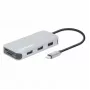 Manhattan USB-C Dock / Hub su kortelių skaitytuvu, 6 prievadai: Ethernet, HDMI, USB-A (x3) ir USB-C, su Power Delivery (100 W) USB-C prievadui, universalus, kabelis 15 cm, aliuminis, sidabrinis