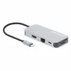 Manhattan USB-C Dock / Hub su kortelių skaitytuvu, 6 prievadai: Ethernet, HDMI, USB-A (x3) ir USB-C, su Power Delivery (100 W) USB-C prievadui, universalus, kabelis 15 cm, aliuminis, sidabrinis
