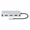 Manhattan USB-C Dock / Hub su kortelių skaitytuvu, 6 prievadai: Ethernet, HDMI, USB-A (x3) ir USB-C, su Power Delivery (100 W) USB-C prievadui, universalus, kabelis 15 cm, aliuminis, sidabrinis