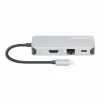 Manhattan USB-C Dock / Hub su kortelių skaitytuvu, 6 prievadai: Ethernet, HDMI, USB-A (x3) ir USB-C, su Power Delivery (100 W) USB-C prievadui, universalus, kabelis 15 cm, aliuminis, sidabrinis