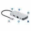 Manhattan USB-C Dock / Hub su kortelių skaitytuvu, 6 prievadai: Ethernet, HDMI, USB-A (x3) ir USB-C, su Power Delivery (100 W) USB-C prievadui, universalus, kabelis 15 cm, aliuminis, sidabrinis