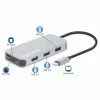 Manhattan USB-C Dock / Hub su kortelių skaitytuvu, 6 prievadai: Ethernet, HDMI, USB-A (x3) ir USB-C, su Power Delivery (100 W) USB-C prievadui, universalus, kabelis 15 cm, aliuminis, sidabrinis