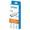 Manhattan USB-C Dock / Hub su kortelių skaitytuvu, 6 prievadai: Ethernet, HDMI, USB-A (x3) ir USB-C, su Power Delivery (100 W) USB-C prievadui, universalus, kabelis 15 cm, aliuminis, sidabrinis