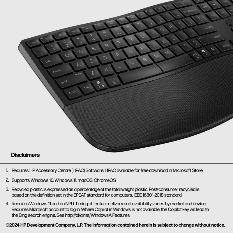 HP 685 Comfort Dual-Mode klaviatūra, QWERTY, pilno dydžio (100%), belaidė, RF belaidis + Bluetooth, membraninė, QWERTY, juoda