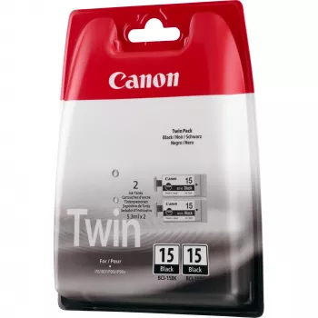 Canon BCI-15BK Juodo rašalo kasetė (dviguba pakuotė), juoda, pigmentinis rašalas, 2 vnt., 242 puslapiai, daugkartinė pakuotė