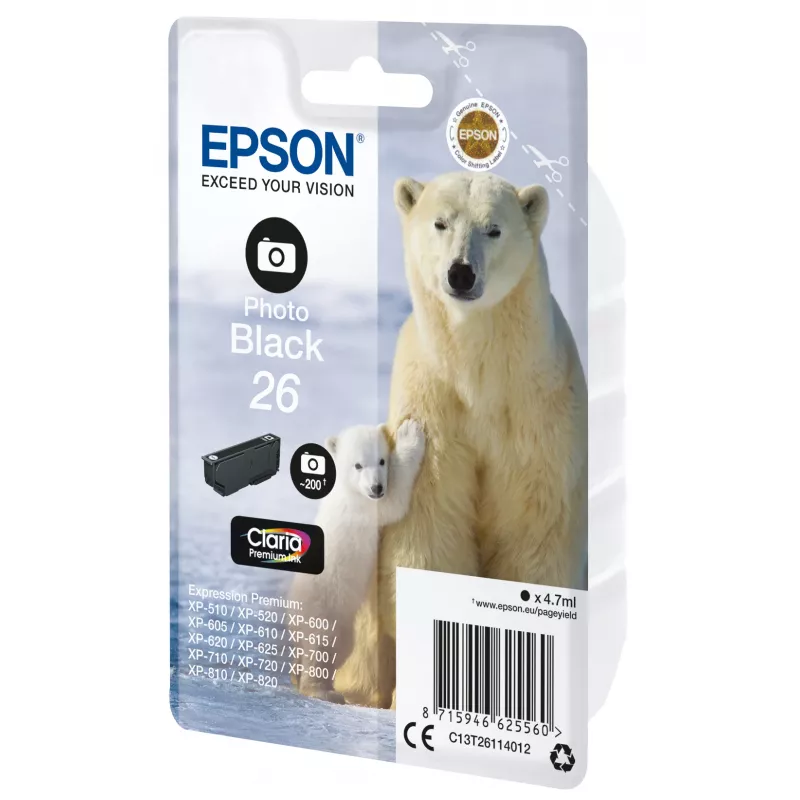 Epson Polar bear Singlepack Photo Black 26 Claria Premium kasetė