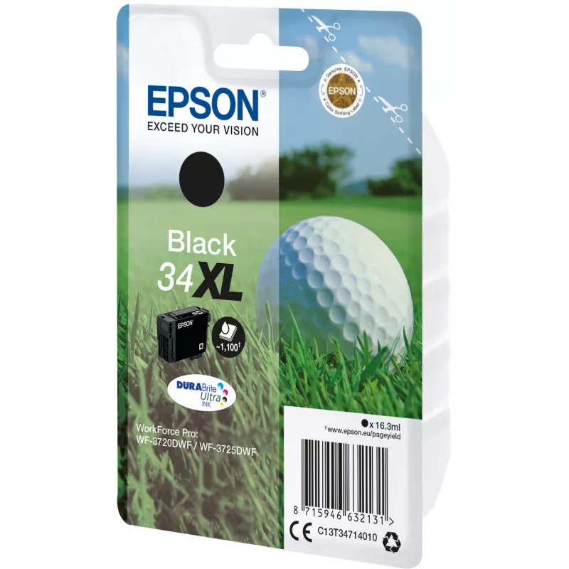 Epson 34XL DURABrite Ultra juodas rašalas (didelio našumo), 1 vnt., 1100 puslapių