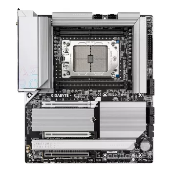 GIGABYTE TRX50 AERO D pagrindinė plokštė – palaiko AMD Ryzen Threadripper 9000 serijos procesorius, 16+8+4 fazių skaitmeninis VRM, iki 7800MHz DDR5 (OC), 3xPCIe 5.0 + 1xPCIe 4.0 M.2, Wi-Fi 7, 10GbE LAN, USB4