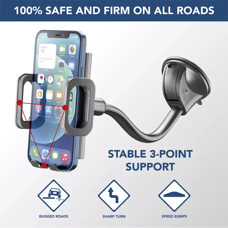 Cellularline Hug Flexi – universalus automobilinis laikiklis telefonui su siurbtuku