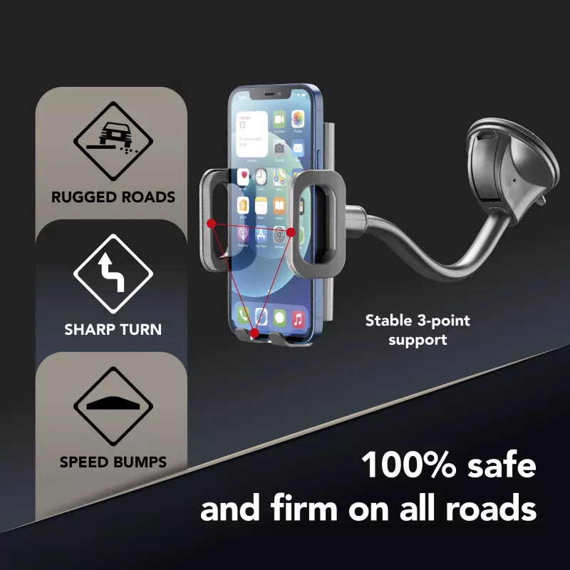 Cellularline Hug Flexi – universalus automobilinis laikiklis telefonui su siurbtuku