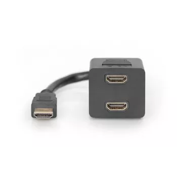 DIGITUS HDMI Y-splitter kabelis, A tipas - 2x A tipas M/F, 20 cm pasyvus, Full HD, juodas