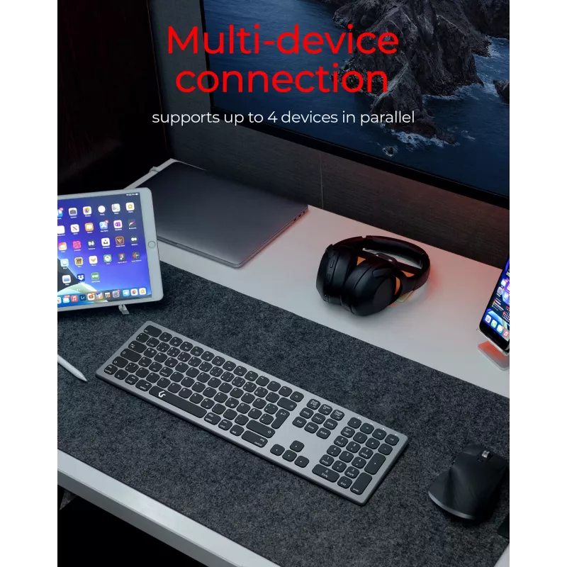 Belaidė klaviatūra KeySonic KSK-8023BTRF (DE) universali Bluetooth QWERTZ vokiška antracitinė, juoda