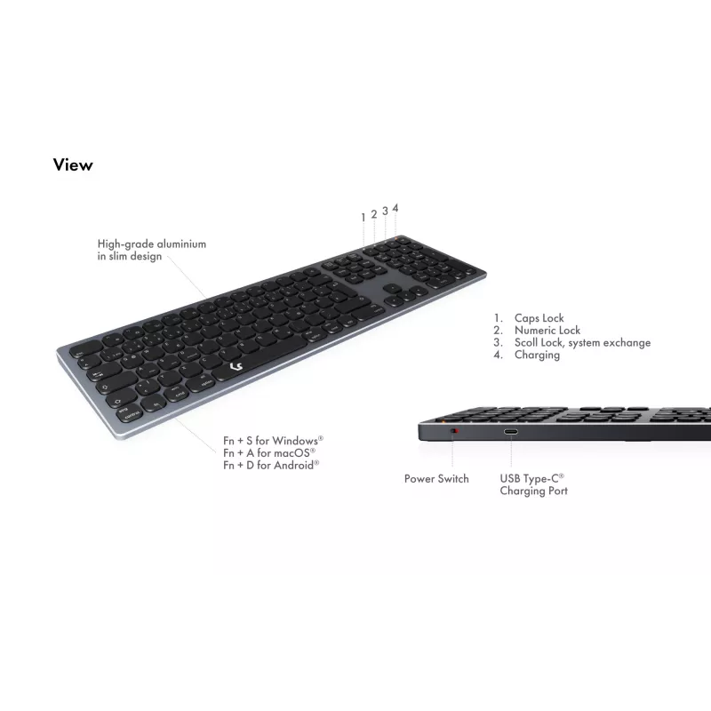 Belaidė klaviatūra KeySonic KSK-8023BTRF (DE) universali Bluetooth QWERTZ vokiška antracitinė, juoda