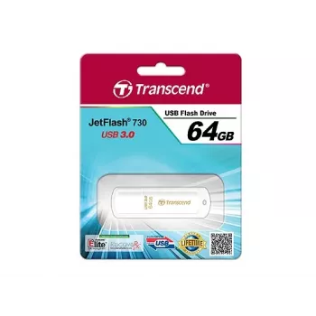TRANSCEND JetFlash 730 64GB USB 3.0 atmintukas baltas