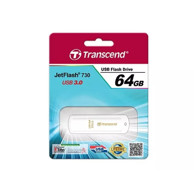 TRANSCEND JetFlash 730 64GB USB 3.0 atmintukas baltas