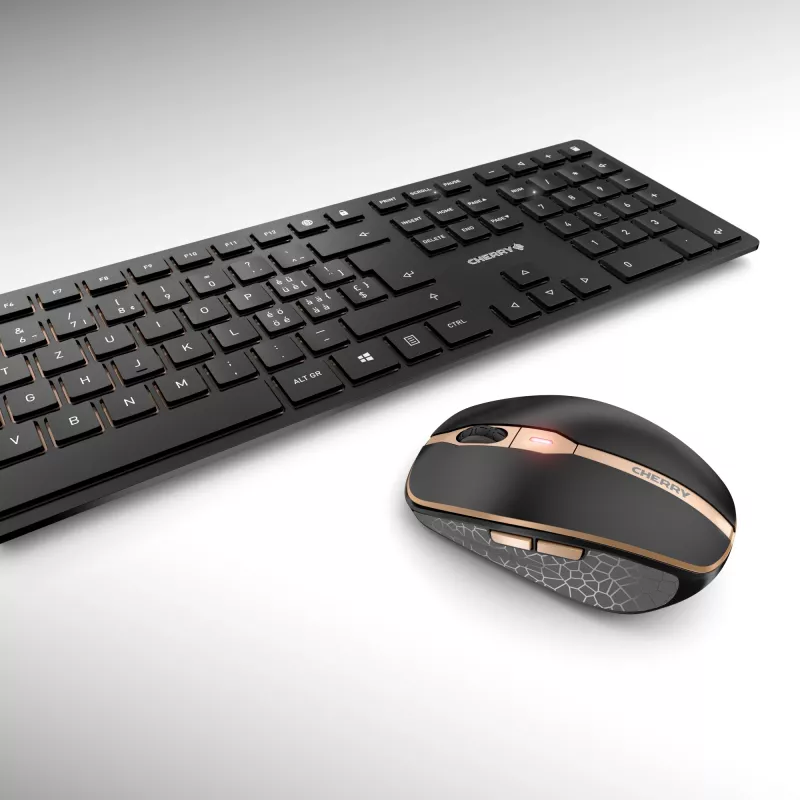 CHERRY DW 9100 SLIM belaidis klaviatūros ir pelės rinkinys, RF + Bluetooth, QWERTZ šveicariškas, juodas