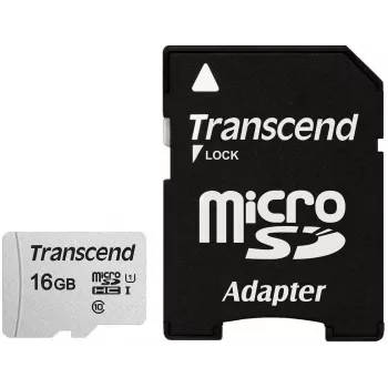 TRANSCEND Micro SDHC kortelė 300s 16GB UHS-I U1 su adapteriu