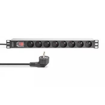 DIGITUS 1U aliuminio PDU, montuojamas į stelažą, 8x CEE 7/5, 16A, 4000W, 250VAC 50/60Hz