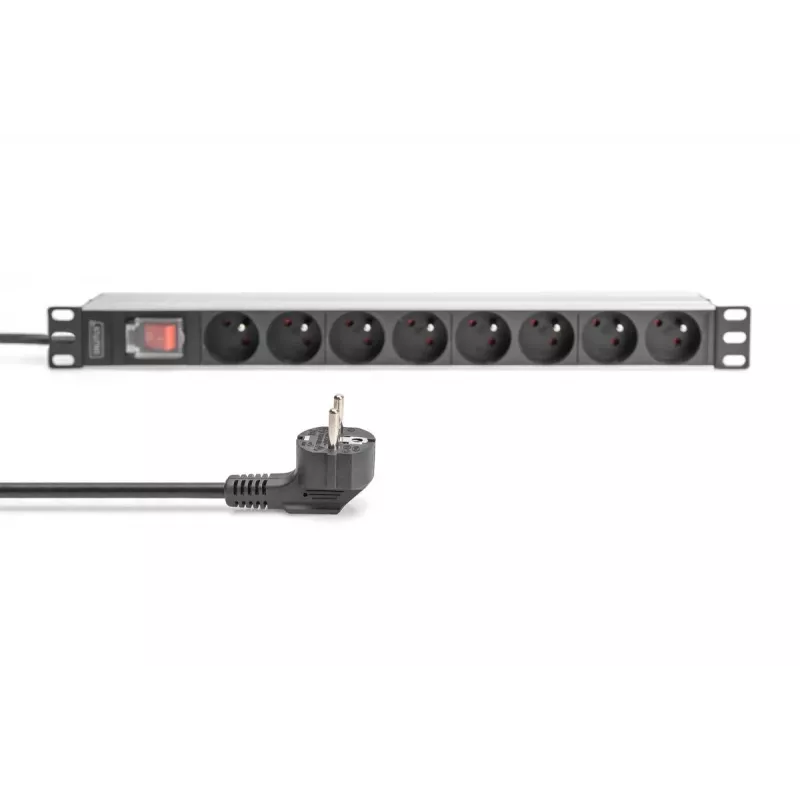 DIGITUS 1U aliuminio PDU, montuojamas į stelažą, 8x CEE 7/5, 16A, 4000W, 250VAC 50/60Hz