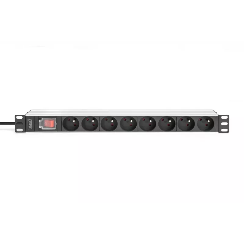 DIGITUS 1U aliuminio PDU, montuojamas į stelažą, 8x CEE 7/5, 16A, 4000W, 250VAC 50/60Hz