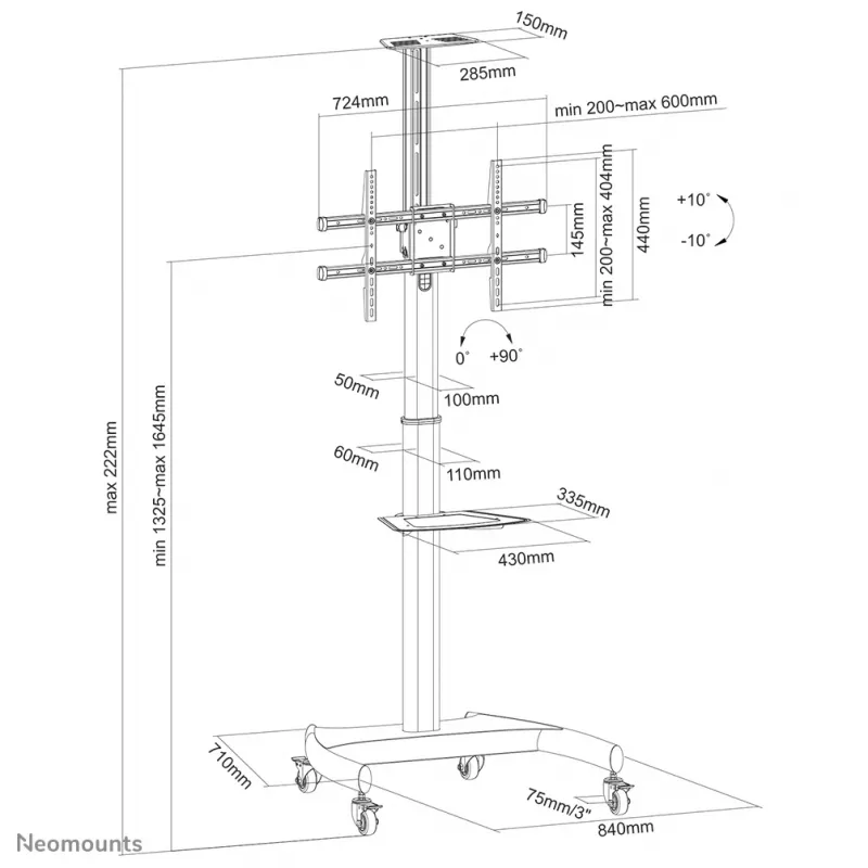 Neomounts PLASMA-M1900E TV vežimėlis 37-70 colių - pasukamas