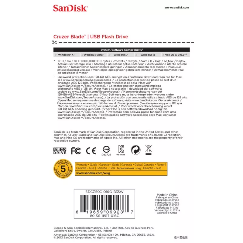 WESTERN DIGITAL SanDisk Cruzer Blade 16GB USB atmintukas USB 2.0 baltas