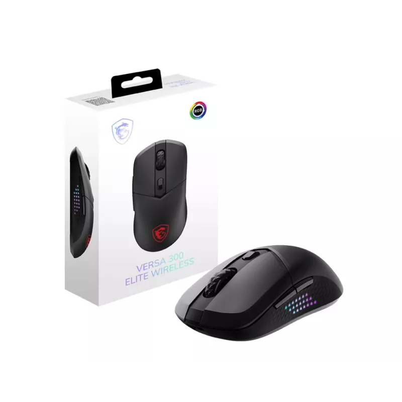 MSI VERSA 300 ELITE WIRELESS belaidė pelė, žaidimams, dešinei rankai, RF Wireless + Bluetooth + USB Type-C, optinė, 26000 DPI