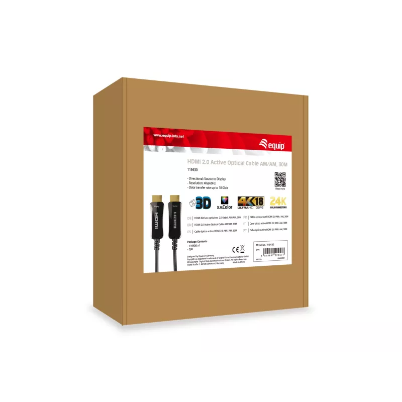 Equip HDMI 2.0 aktyvus optinis kabelis, M/M, 30 m, juodas