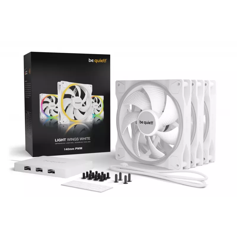 be quiet! Light Wings White 140mm PWM Triple Pack – 3 vnt. 14 cm korpuso ventiliatoriai