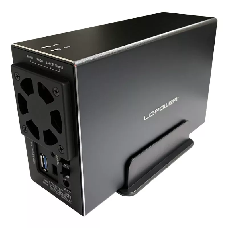 LC-POWER LC-35U3-RAID-2, išorinis 2 x 3,5 colių kietųjų diskų dėklas su RAID, aliuminis, juodas