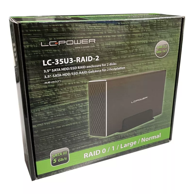 LC-POWER LC-35U3-RAID-2, išorinis 2 x 3,5 colių kietųjų diskų dėklas su RAID, aliuminis, juodas
