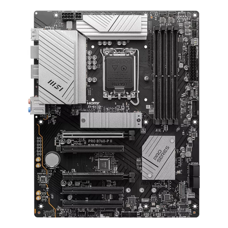 Motininė plokštė MSI PRO B760-P II ATX – Intel B760, LGA 1700, DDR5, 4x DIMM, 256 GB, 2.5Gb LAN, HDMI 2.1, 2x M.2