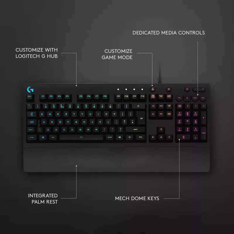 Žaidimų klaviatūra Logitech G G213 Prodigy pilno dydžio RGB LED laidas