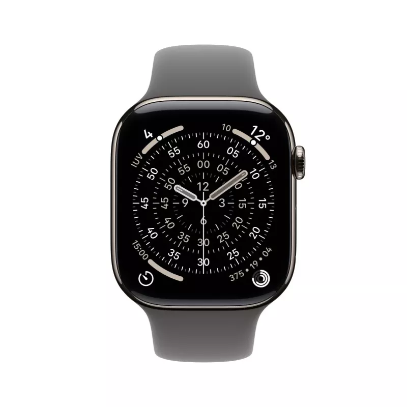 APPLE Watch Series 11 GPS + Cellular 42 mm natūralus titano korpusas su pilkai akmenine sportine juostele M/L