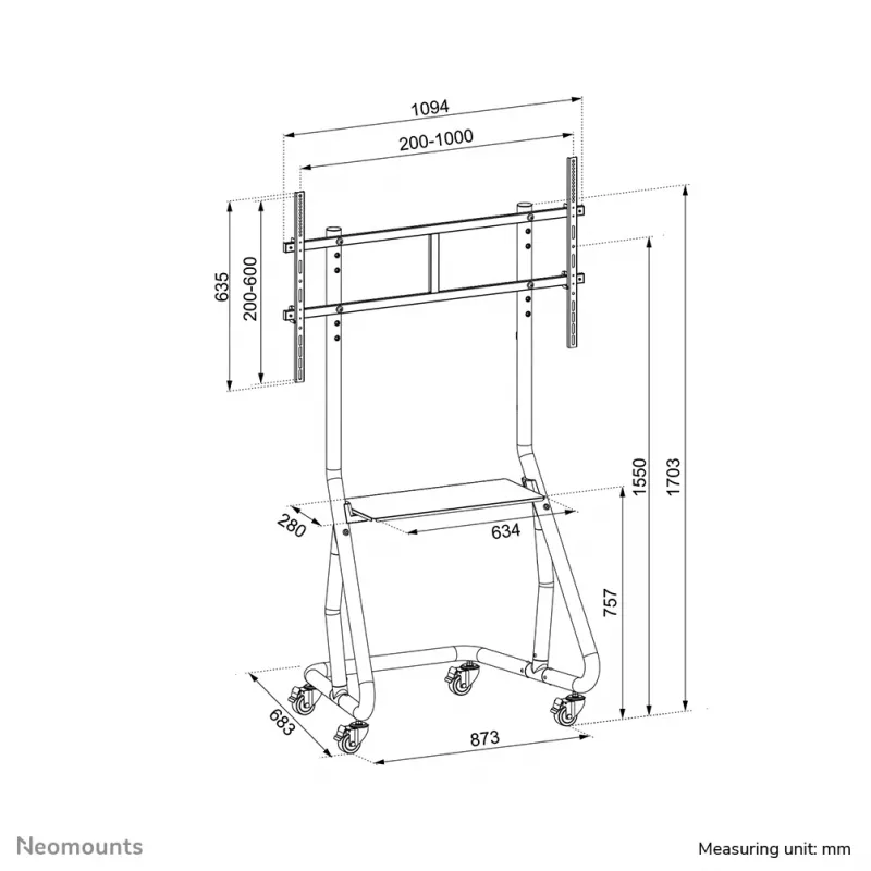 Neomounts NS-M3800BLACK mobilus televizoriaus stovas 60-100 col.